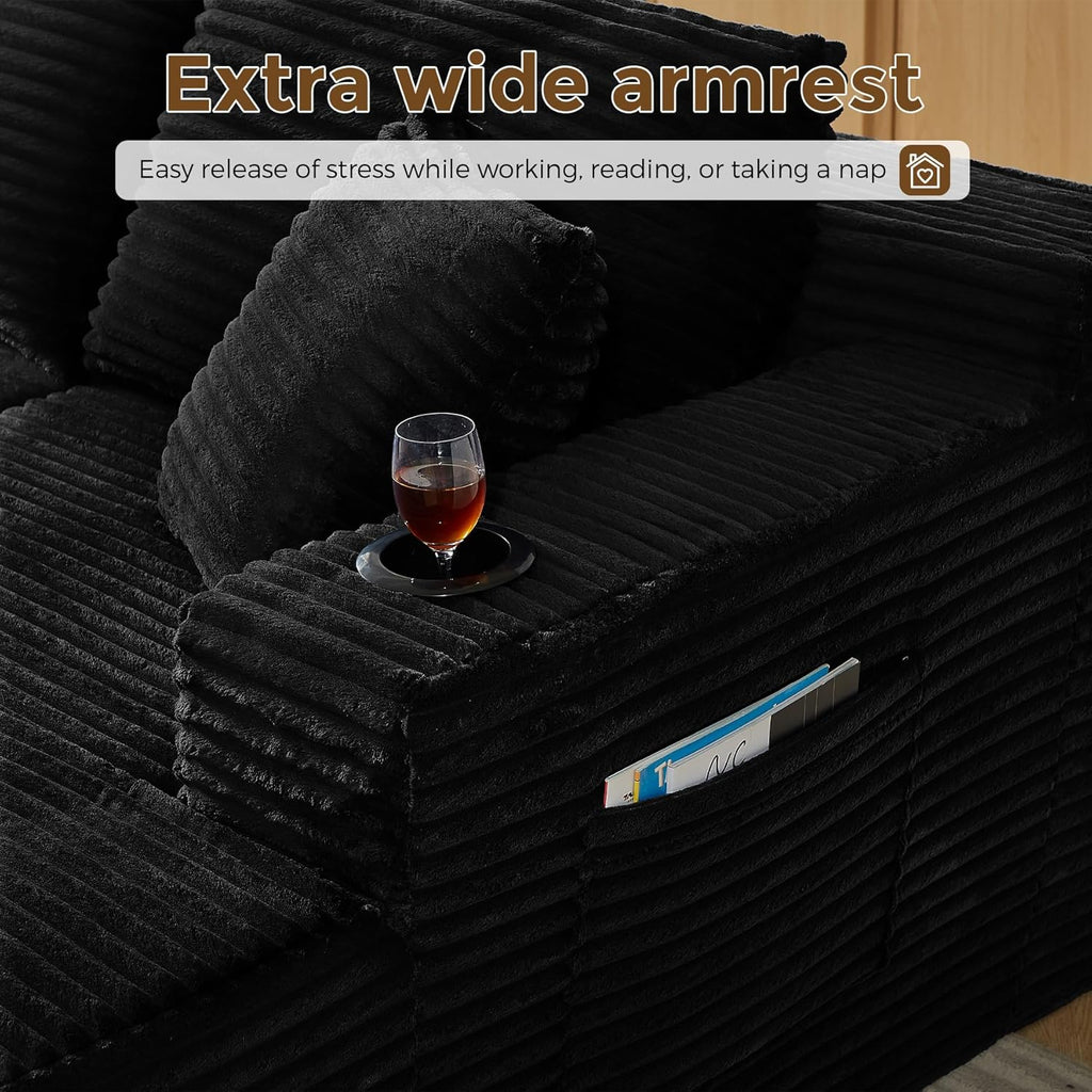 133" Oversized Cloud Boneless Sofa Couch with Chaise, Modern Corduroy U Shaped Modular Sectional Sofa with Deep Seat