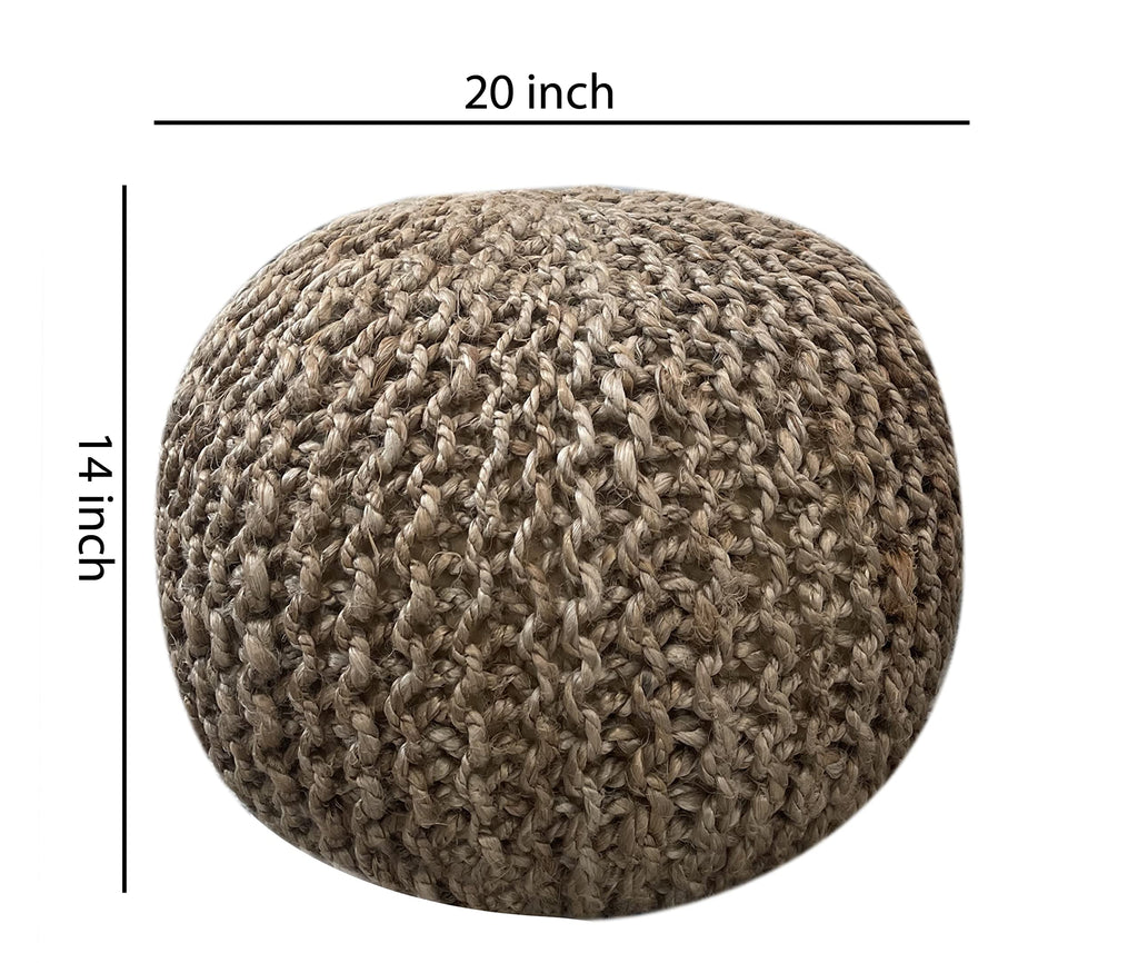 Pouf Ottoman 100% Jute Braided Pouffe (20"x20"x14")