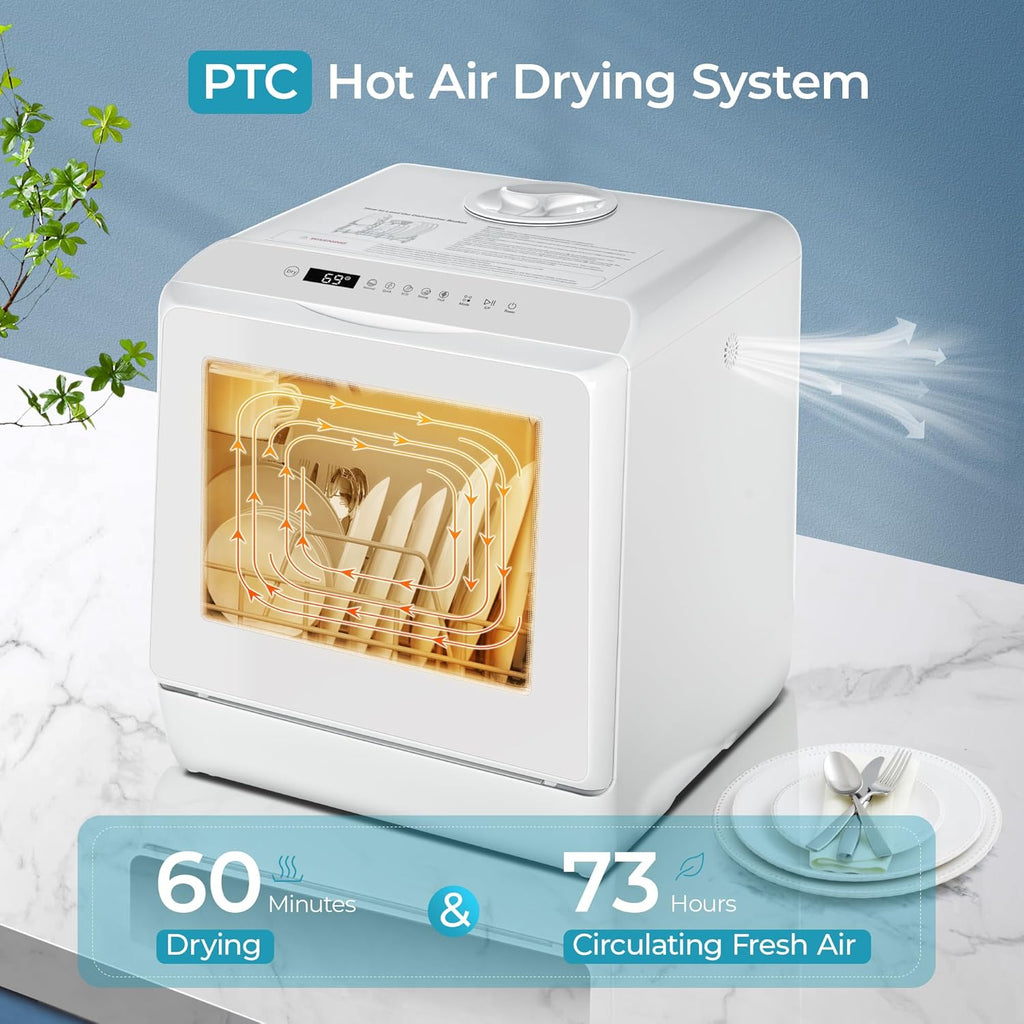 Countertop Dishwasher Portable with 6 Programs, 5L Built-in Water Tank for Apartments, 167℉ High-Temp