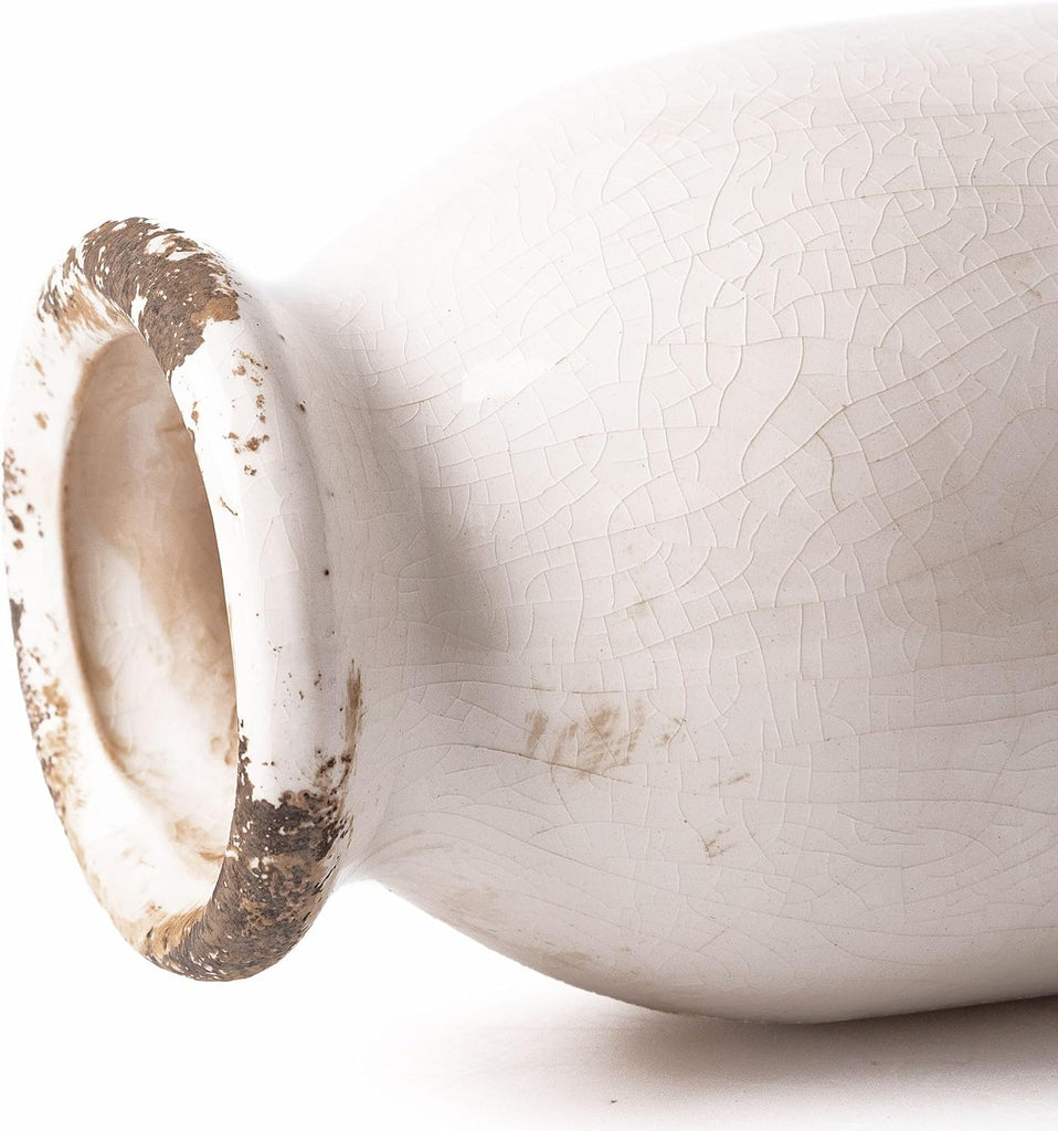 White Ceramic Vases Home Decor, Farmhouse Vase for Flowers, Flower Vase Set of 2, Rustic Decorative Vases for Pampas