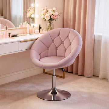 Adjustable Swivel Vanity Chair, Velvet Pink Accent Chair