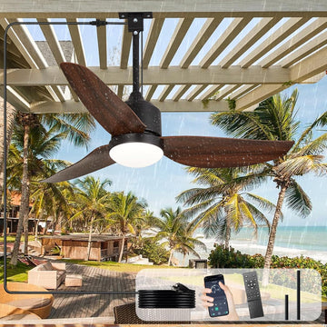 42 Inch Gazebo Fan Outdoor Hanging - Plug in Waterproof Fans with Lights for Patios - Dimmable Remote App Control - Black and Walnut