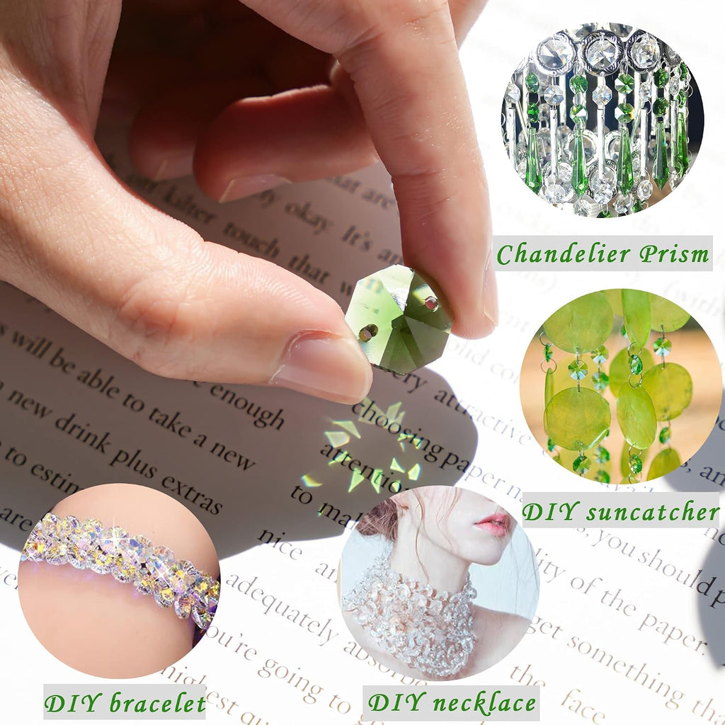 100 Pcs 14mm Green Octagon Crystal Beads Suncatcher Chandelier DIY
