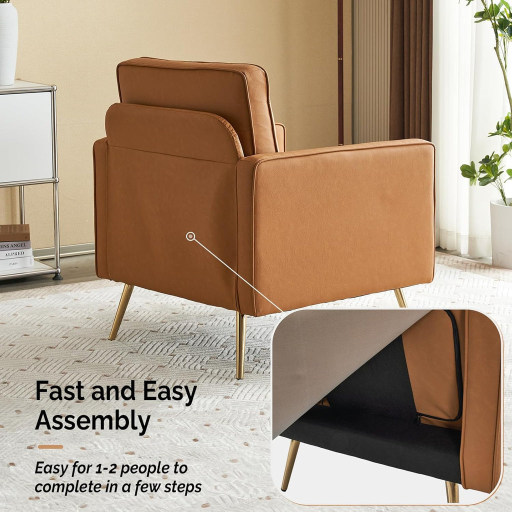 Modern Reading Chair — Cognac PU Leather
