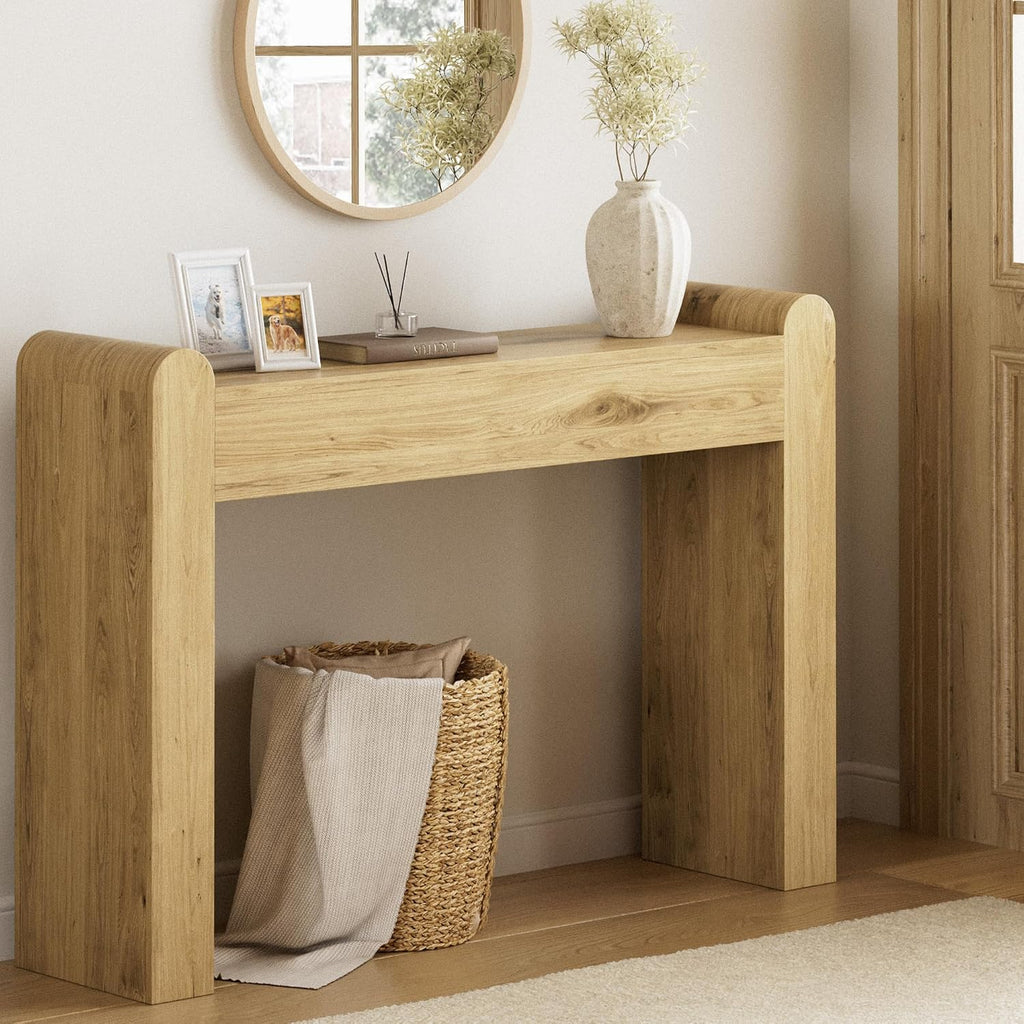 Arc Entryway Table, 47 Inch Curved Console Table | Rounded edges and fluted texture soften narrow spaces; 11.8"D