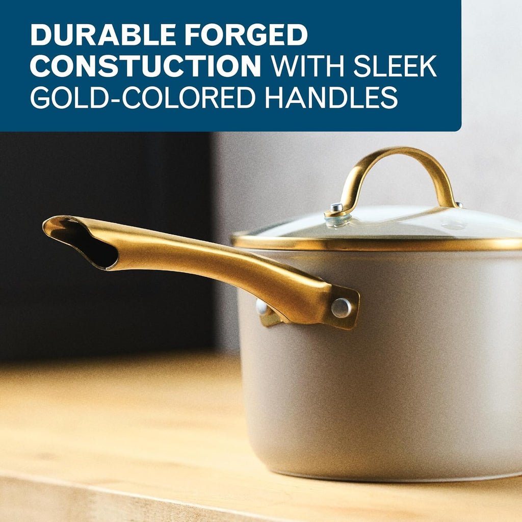 Forged Induction Ceramic Nonstick Cookware Set, 12-Piece, Taupe Pots & Pans