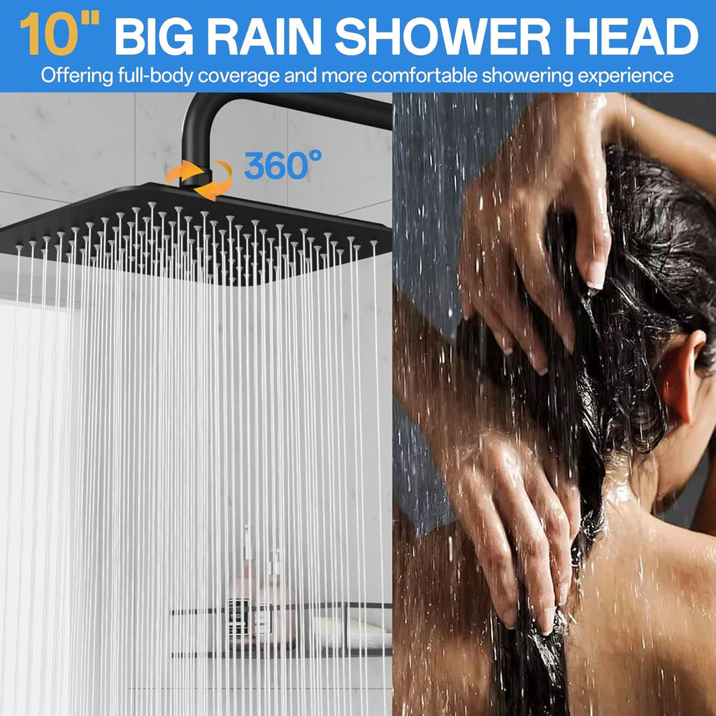 High Pressure Rainfall Shower Head with Handheld Combo: Upgrade Dual Shower Head with 10 Inch Fixed Rain Showerhead