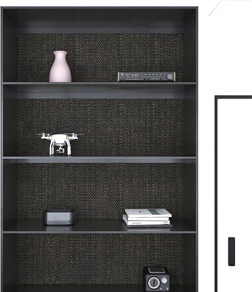 24"x394" Black and Gold Grasscloth Peel and Stick Wallpaper Textured Black Contact Paper for Cabinets Removable Linen