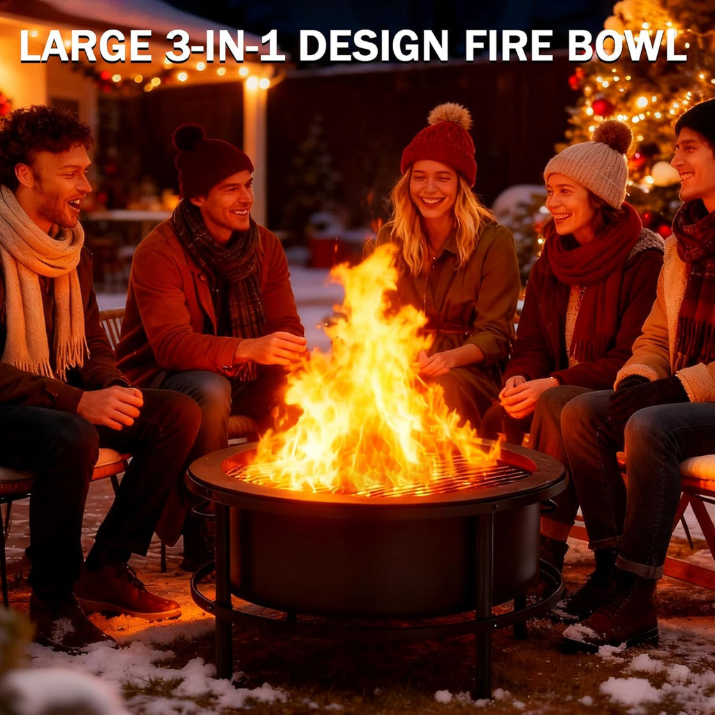Fire Pits for Outside Wood Burning, Large Outdoor Fire Pit Stove with Roating Table and BBQ Grill