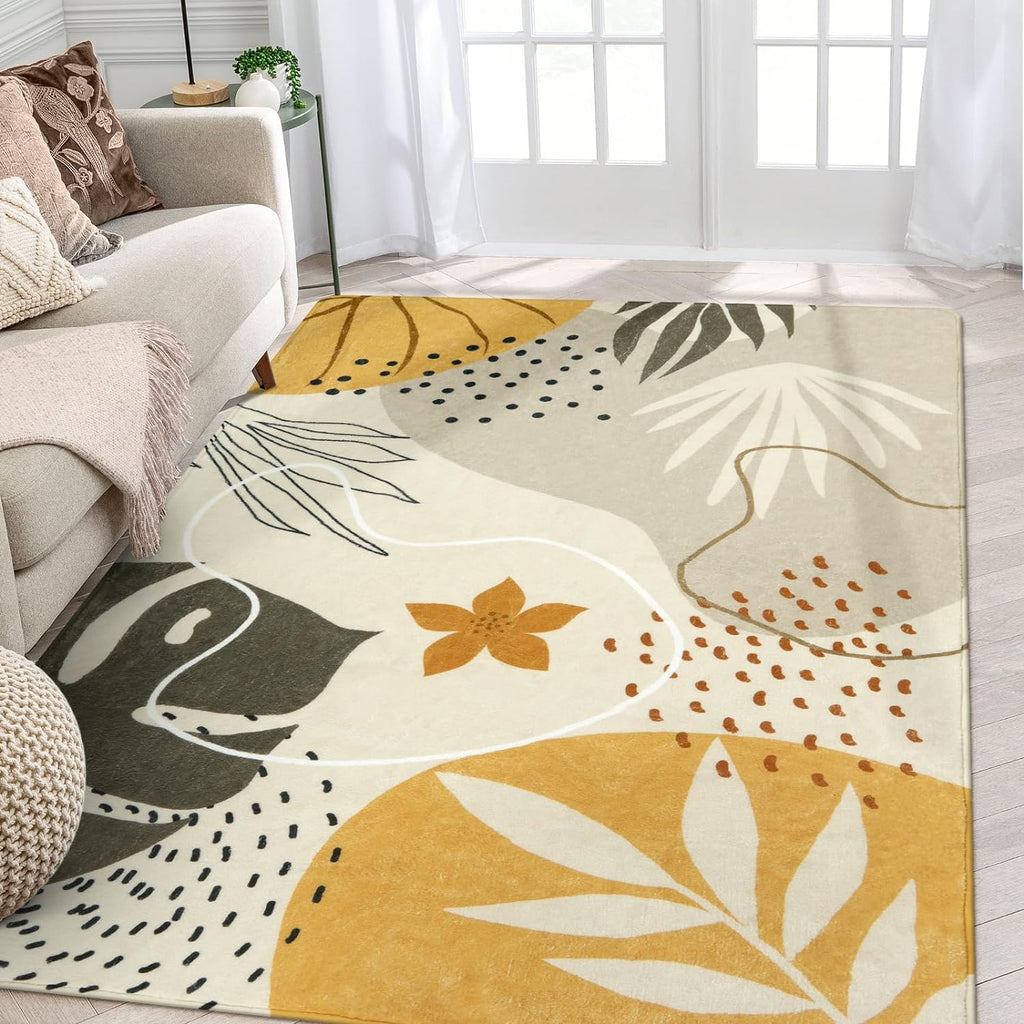 Lahome Boho Rug for Living Room - 5 x 7 Area Rugs Washable Non-Slip Soft Bedroom Carpet Ultra-Thin Throw Tan Dining