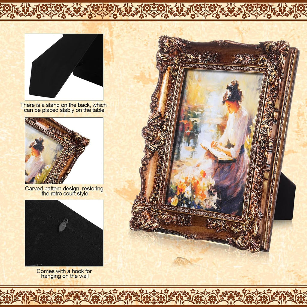4 Pcs Vintage Picture Frames Set for Gallery Wall, Bronze Ornate Baroque Picture Frames, Antique Victorian Decorative
