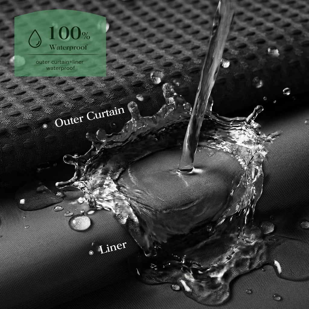 Black Hook Free Waffle Shower Curtain & Snap-in Fabric Liner,72x75 | Less Time to install, 3 in 1 Fabric Shower