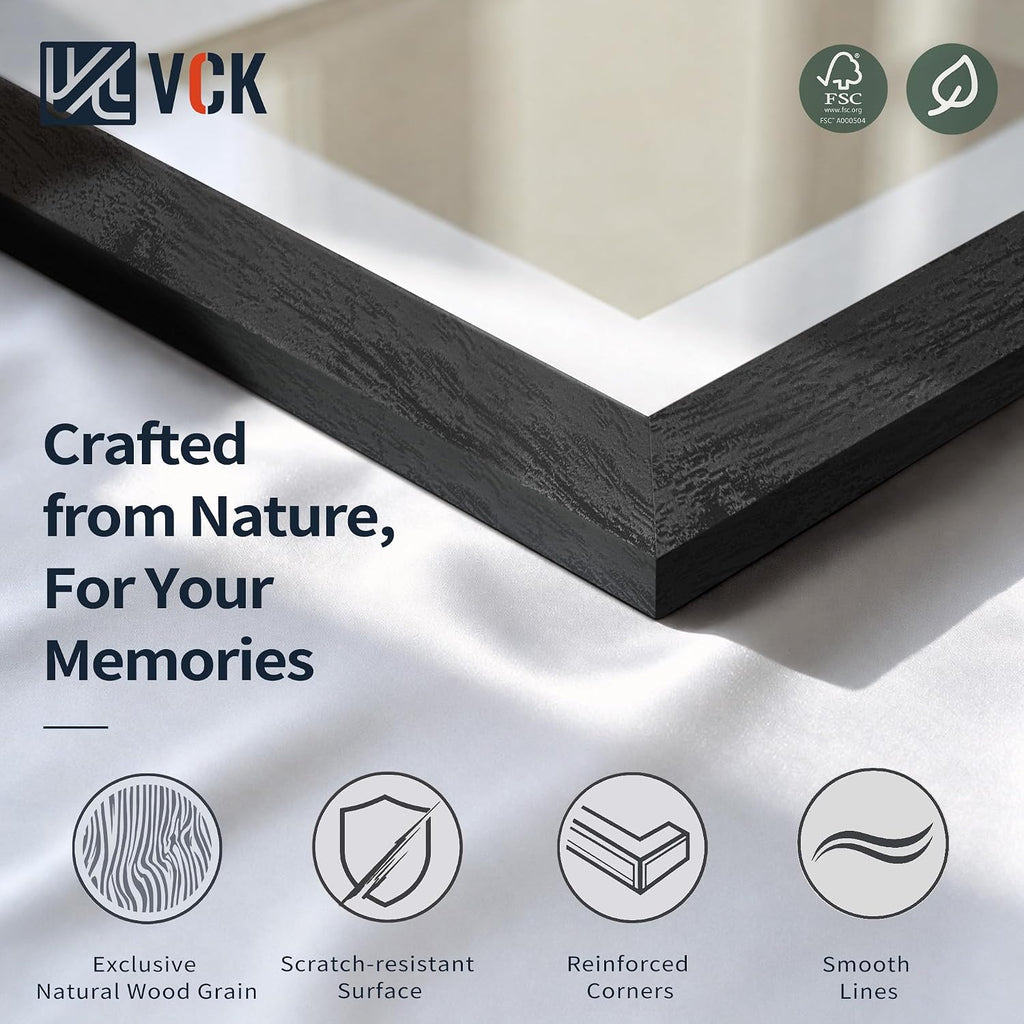 24x36 Frame 5 Pack, Black Solid Wood 20x30 Mat, for Picture | Wide Border, Acid-Free Mat, 24x36 Poster Frame, Wall