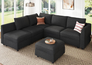 Modular Sectional Couch L Shaped Sectional Sofa with Storage, Convertible Couches - Linen Grey