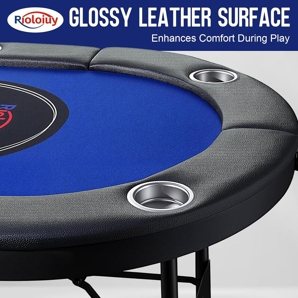 8 Player Poker Table Foldable, Texas Holdem Casino Table with Padded Rails & Cup Holders, Portable Folding Game Table