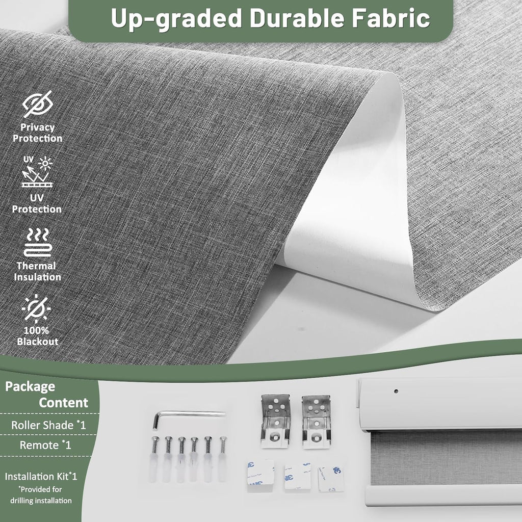 No Drill Motorized Blinds with Remote, White,23" W x 72" H