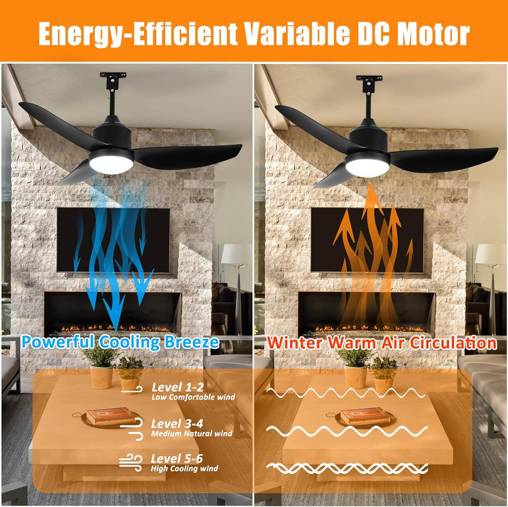 42 Inch Black Waterproof Gazebo Fans with Lights Outdoor Hanging - Plug in Remote App Control for Patios Indoor Farmhouse Porch - 6 Speed Reversible DC Motor