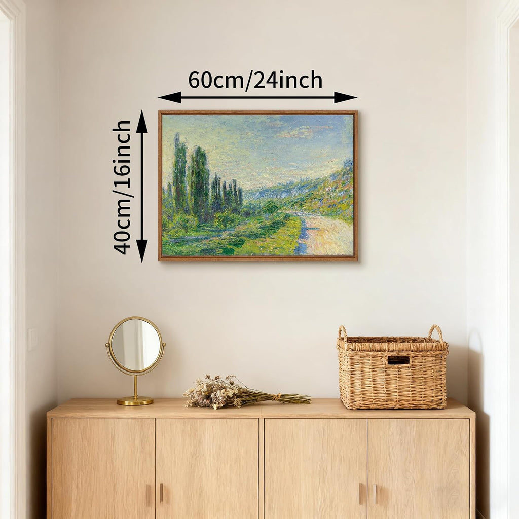 Claude Monet Framed Canvas Wall Art Prints, Classic La Route De Vétheuil oil Painting Reproduction Retro Country
