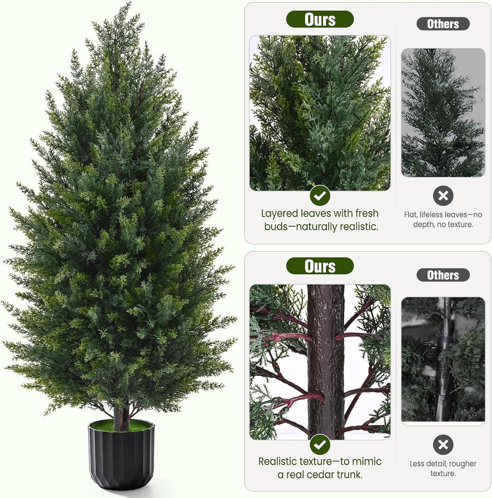 Artificial Topiary Cedar Trees, 3 to 4 ft, Realistic 2 Set Outdoor Christmas Trees