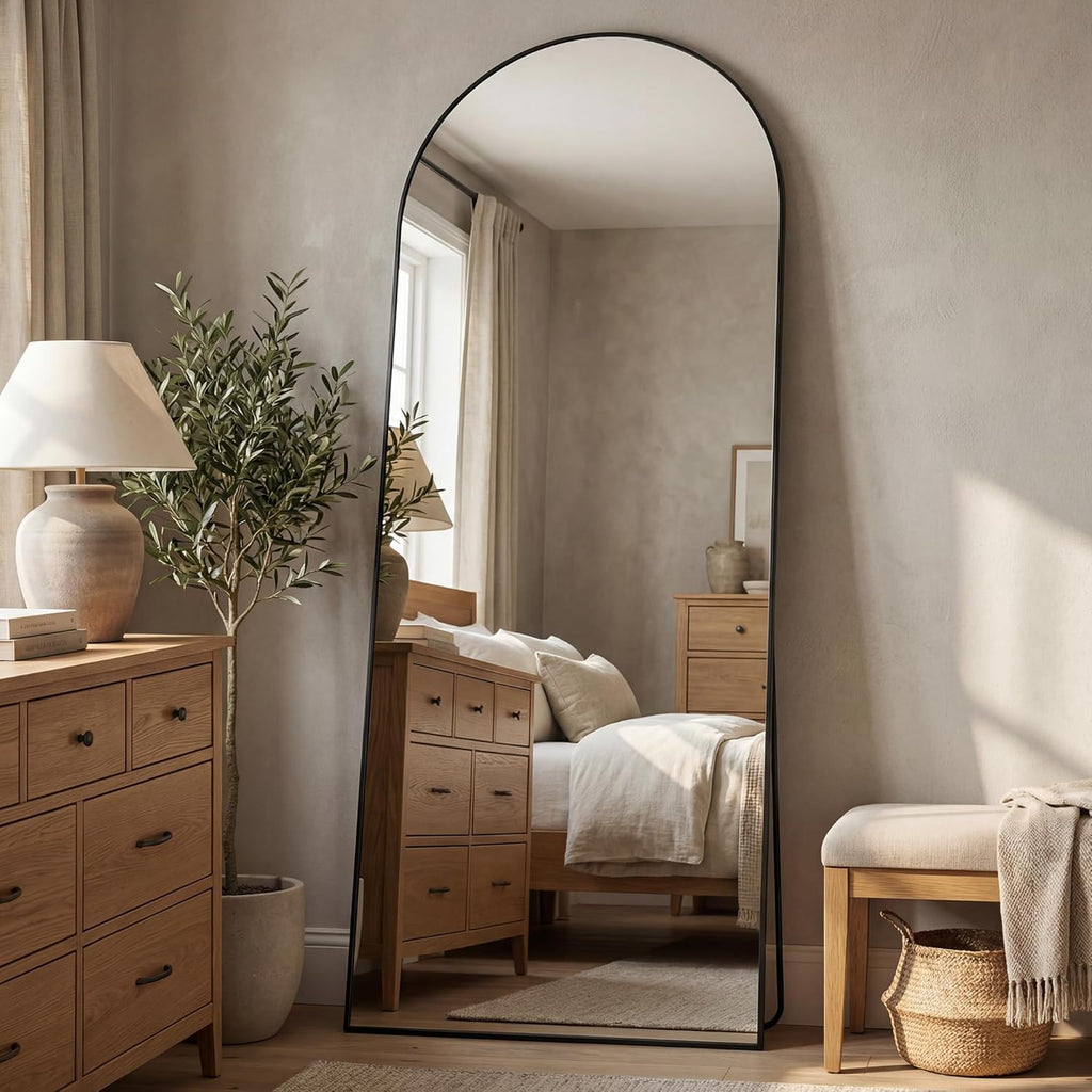 71" x28” Arched Full Length Floor Mirror, Black Aluminum Frame, Free Standing/Wall Mount/Leaning , Dressing Room