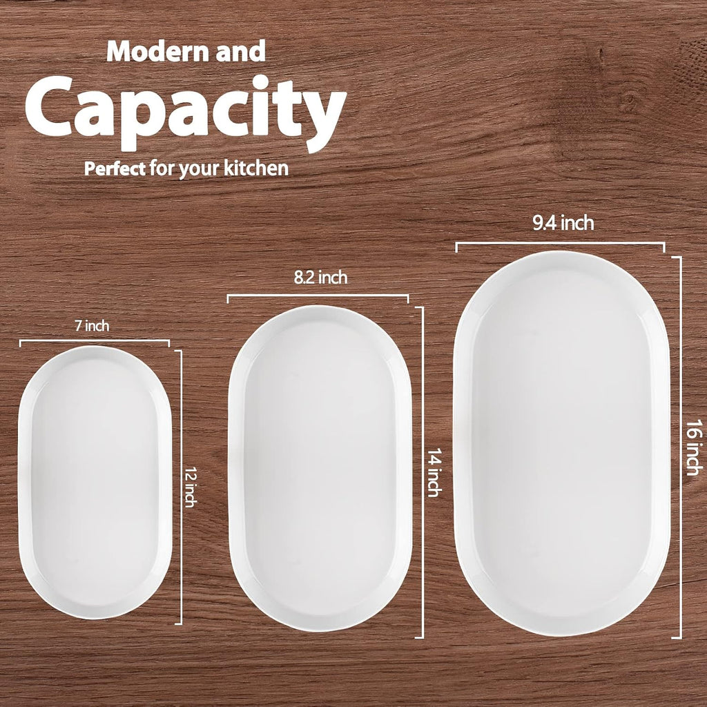 Large Oval Serving Platter Set of 3 (16"/14"/12") - White Ceramic Turkey Platters for Entertaining, Party Serving