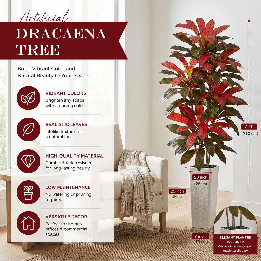 Artificial Red Dracaena Tree 7FT, Large Fake Plants Indoor