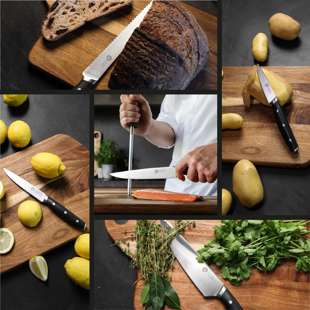 Chef Knife Set with Bag, Knife Roll Set with 5 Professional Quality Kitchen Knives for Precision Home Cooking, High