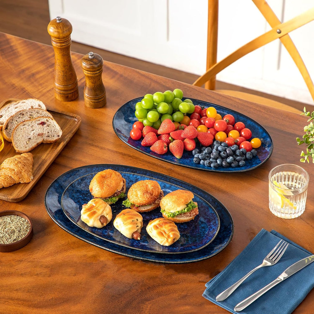Ceramic Serving Platters Set of 3, Oval 16/14.7/13.5 Inch Stoneware Serving Dishes for Entertaining, Microwave Safe