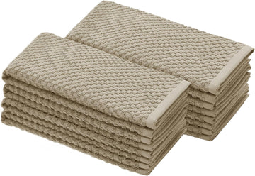 Amazing Kitchen Towels - 8 Pack 100% Cotton Waffle Terry Towel | Beige - 16x28 inch Euro Café Waffle Weave Dish