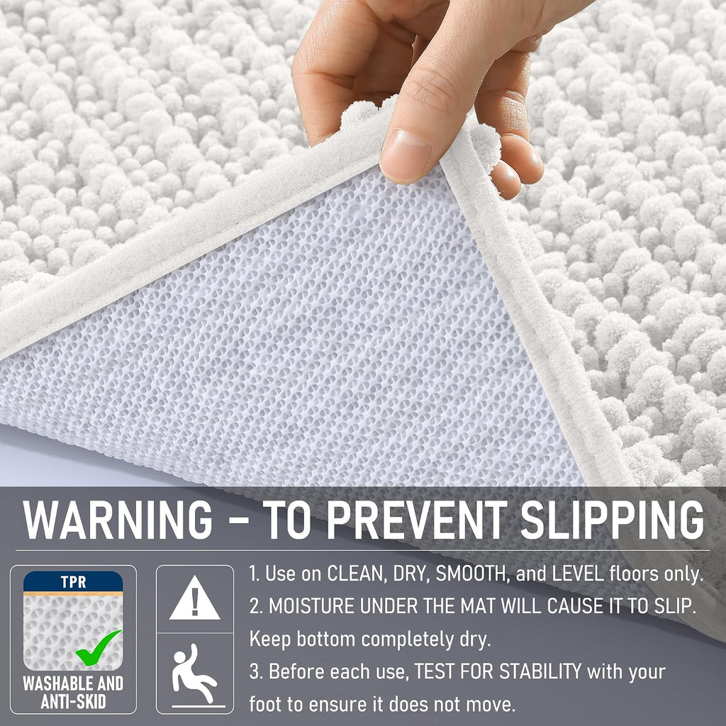 Bathroom Rug Mat 30x20, Thick Soft and Absorbent Chenille Bath Mat, Non-Slip Rubber Backing, Machine Washable Quick