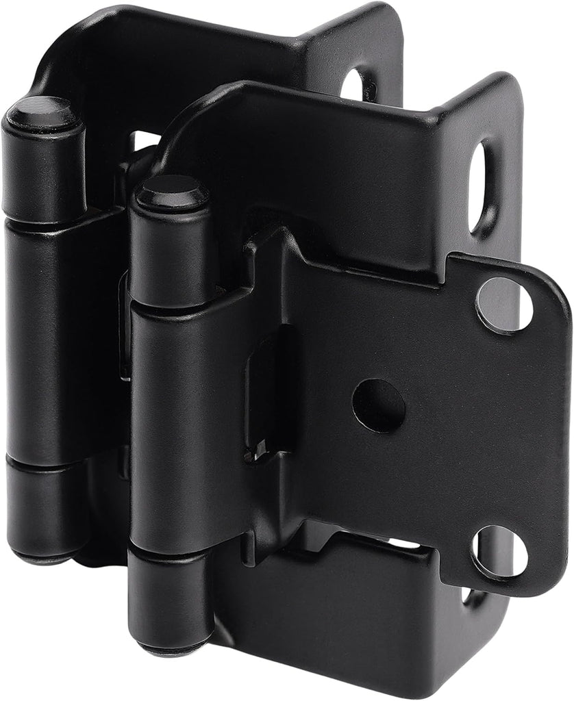 2 Pack 1/2" Overlay Black Cabinet Hinges for Cabint Doors (1 Pairs) - Partial Wrap Semi-Concealed Self-Closing Face