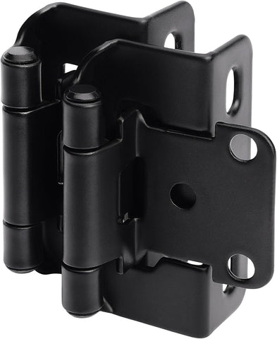 2 Pack 1/2" Overlay Black Cabinet Hinges for Cabint Doors (1 Pairs) - Partial Wrap Semi-Concealed Self-Closing Face