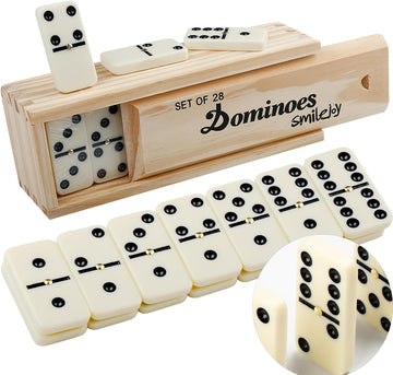 Double Six Dominoes Set for Adults, 28 Tiles with Wooden Box