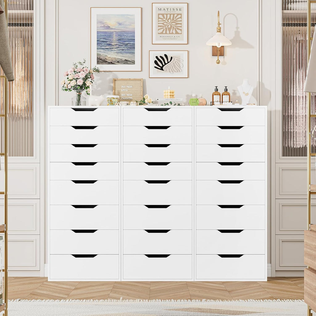 Tall White Dresser, 8 Drawer Dresser with Groove Handles, White Tall Dressers, Modern Chest of Drawers with Large