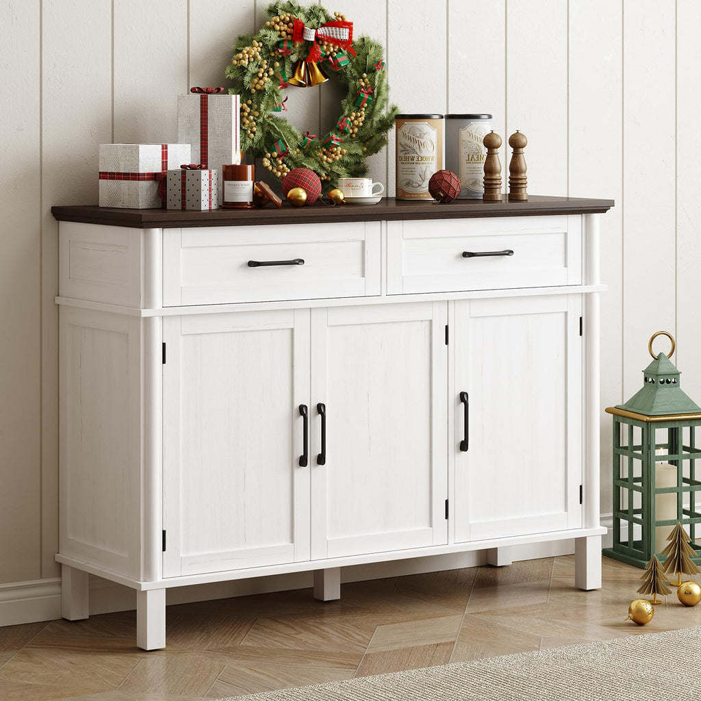 48 Inch Buffet Cabinet with Storage, Off White&Walnut