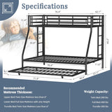 Bunk Bed Twin Over Full with Trundle, Heavy-Duty Twin&Full Frame with Full-Length Guardrail and Two Ladders