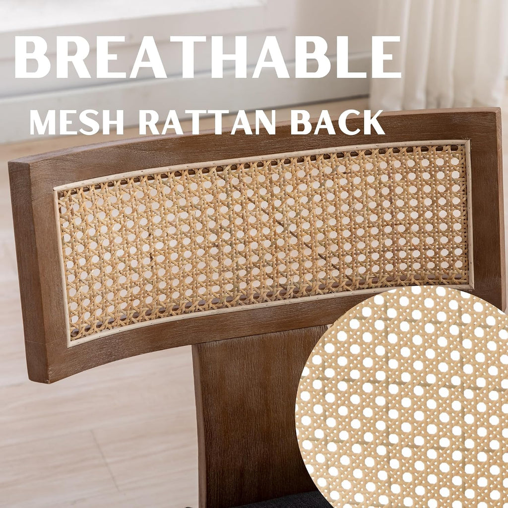 Rattan Dining Chairs Set of 4, Mid Century Modern Dining Chair Upholstered Linen Fabric Kitchen Side Chair, Modern