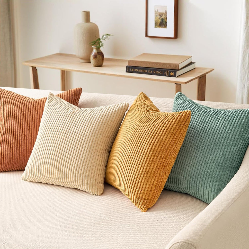 Decorative Throw Pillow Covers Cushion Cases, Set of 4 Soft Velvet Modern Double-Sided Designs, Mix and Match for Boho Farmhouse Fall Home Decor (18x18 inch, Orange/Teal)