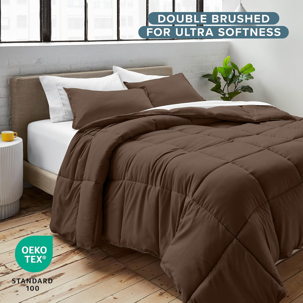 Comforter Set - Ultra-Soft - Goose Down Alternative - Premium 1800 Series - All Season Warmth (Cocoa)