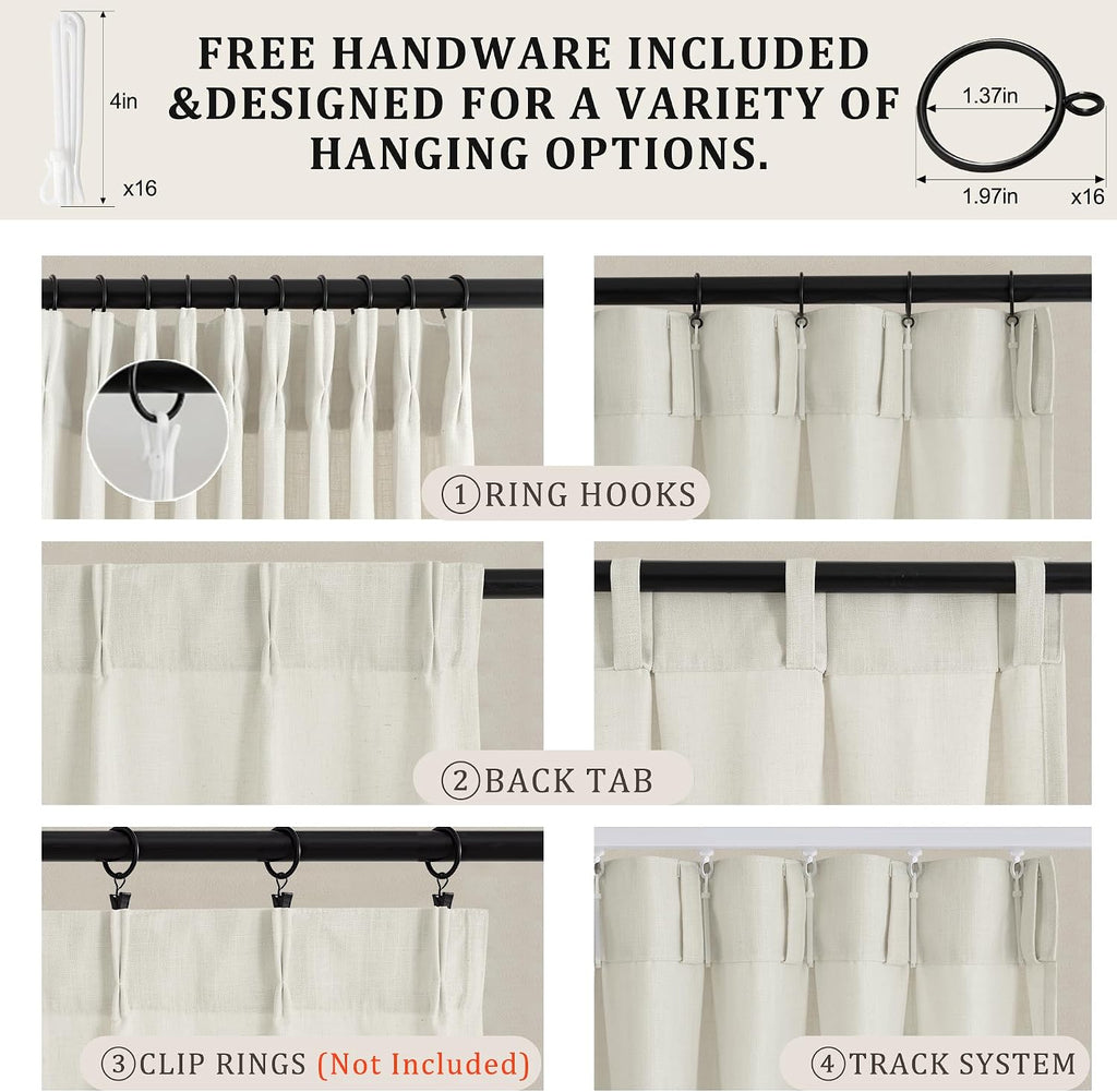 Pinch Pleated Linen Curtains, 2 Panels Premium 400GSM Memory Trained Semi Sheer Light Filtering Window Drapes