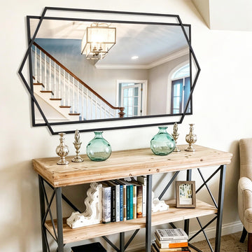 Living Room Black Wall Mirror for Decor with Metal Pipe, 32"x47"