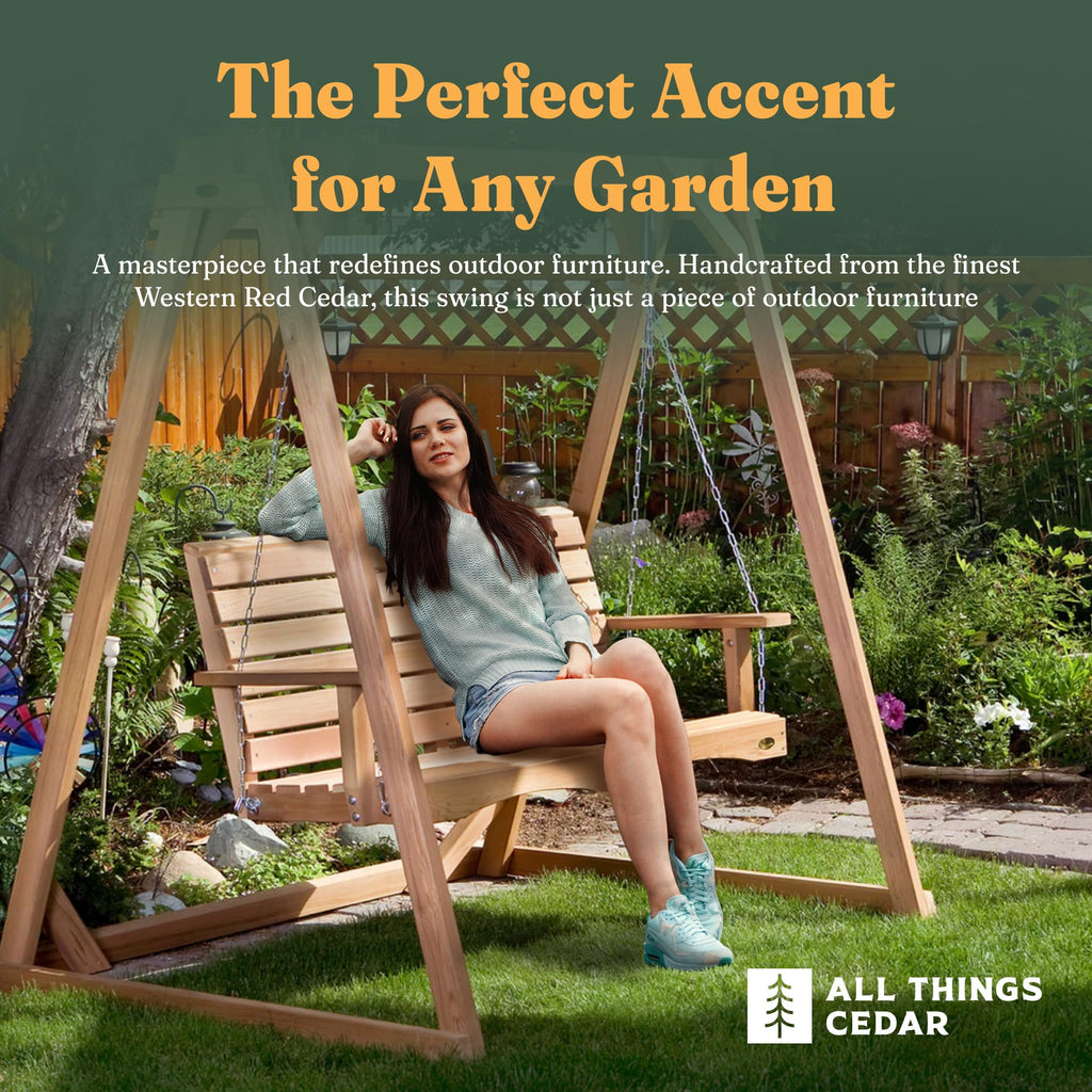 Porch Swing, Solid Wood Frame, Natural, 4 Ft