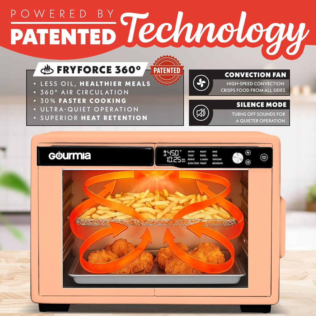 French Door Air Fryer Oven - 37 Qt Large Capacity Convection Toaster Oven, FryForce 360°, Digital Display, 12 Cooking
