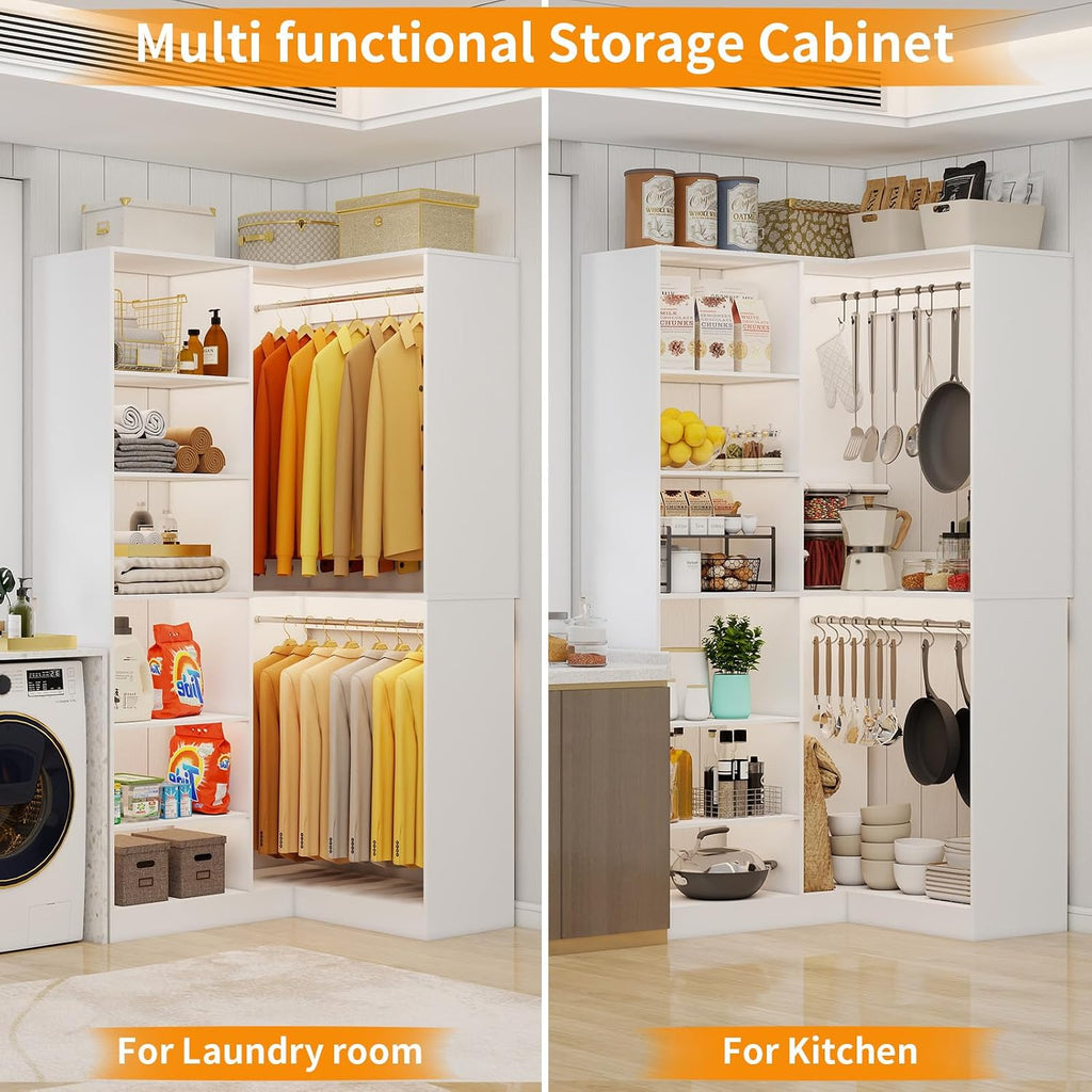 Corner Closet System with 6 Shelves, Custom 39.4"-78.8" Closet Organizer System with 3Hanging Rods, Walk in Corner