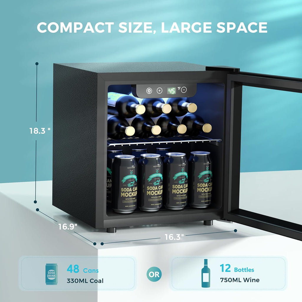48 Can Beverage Refrigerator cooler-Mini Fridge Glass Door for Beer Drinks Wines