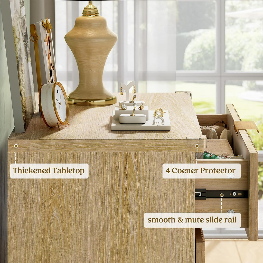 Dresser Wood Tall Dressers Drawers, Fluted Modern Dresser 5 Drawers Natural