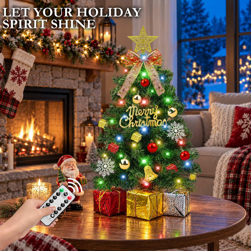 Remote Control 24 Inch/2FT Tabletop Christmas Tree with Lights Timer