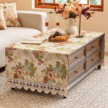 Luxury Chenille Coffee Table Cloth Non-Slip Silicone Backing Heavyweight French Damask Jacquard with