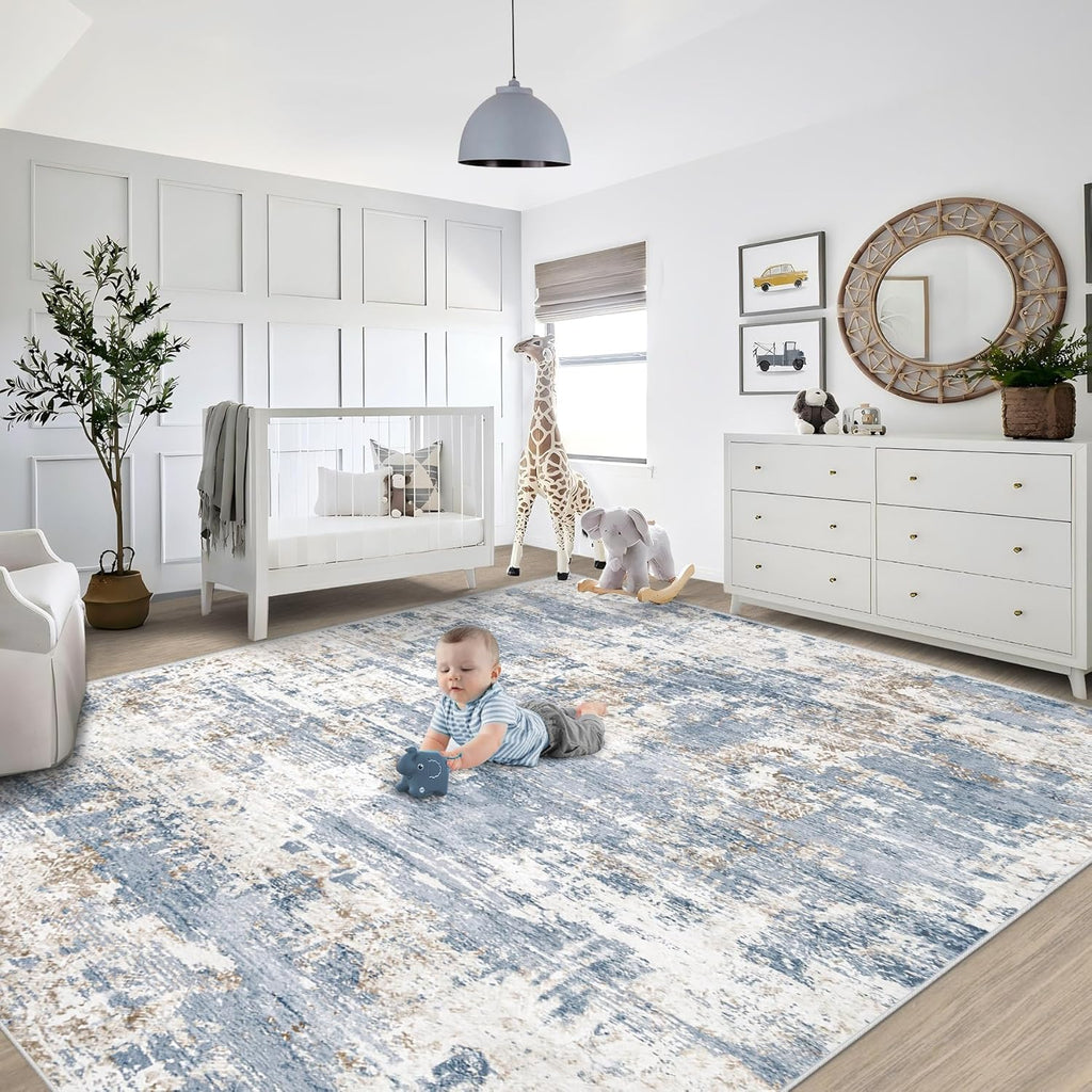 Area Rugs for Living Room, Washable Modern Abstract Large Area Rug Neutral Soft Non Slip Kids Rug Stain