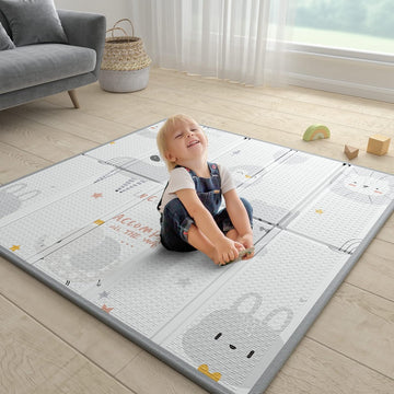 Baby Play Mat 47" x 47", Foldable & Reversible, 0.4" Thick Waterproof Foam